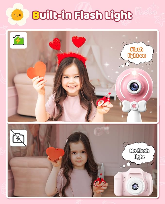 TEKFUN Kids Camera Toy for Girls - Birthday Gifts with Magic Wand Design - Digital Video Camera for Kids with 32GB SD Card - Easter Basket Essentials for Little Girl 2 3 4 5 6 Year Olds (Pink)