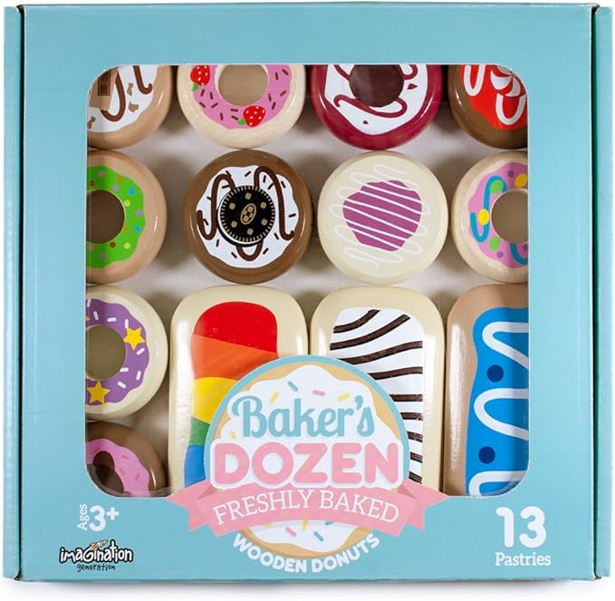 Baker's Dozen Wooden Donuts, 13 Assorted Colorful Wood Eats! Pastries by Imagination Generation
