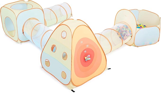 UTEX Kids Play Tent with Tunnel, 6 in 1 Pop Up Play Tent with Ball Pit, Play Crawl Tunnel for Toddler, Boys, Girls, Indoor& Outdoor Play House Target Game with 6 Dart Balls