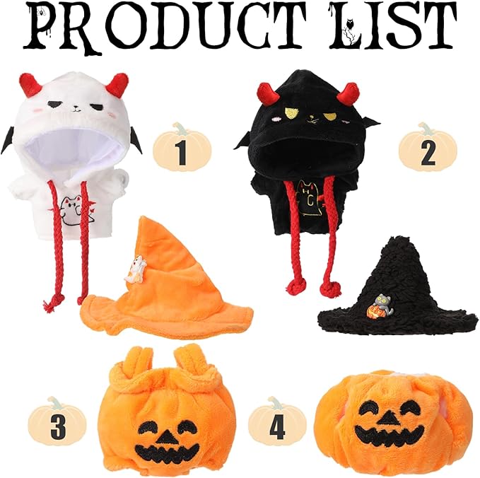 4 Sets 17cm Doll Clothes Outfits Dolls Costume Accessories for Spooky Halloween Dressed up Fashion Handmade Party Favors Decoration Gifts