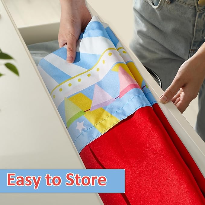 gisgfim Doorway Puppet Theater with 2 Adjustable Rods 31x67 In Blue Red Foldable Hanging Puppet Show Theater for Kids Pretend Play Hand Puppets Educational Kids Activities Toys Easy to Set Up Put Away