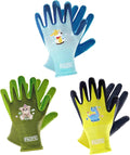 PACIFIC 3 Pairs Kids Gardening Gloves for Age 5-9, Toddler Rubber Coated Garden Gloves, Kids Work Gloves, for Children, Boys and Girls, Multicolor, XXS