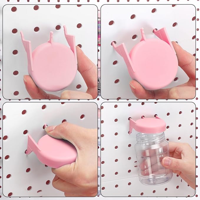 Unittype 20 Set Pegboard Organizer Accessories Peg Boards Jars with Lids Plastic Pegboards Bins Storage Containers Clear Peg Board Wall Organizer for Garage Sewing Office Home Supplies(Light Pink)