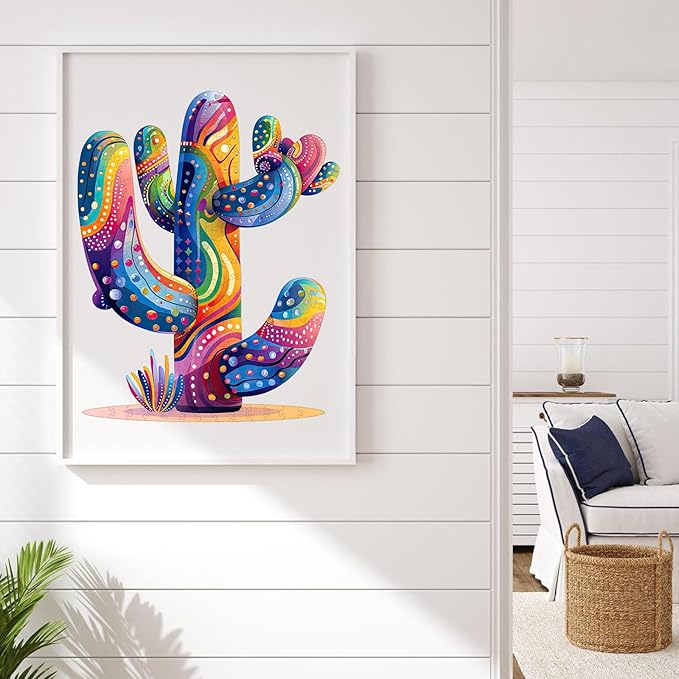 delobil Colorful Cactus Wooden Puzzles, 300 Pieces Jigsaw Puzzles 12.2'' x15.4'', Unique Design Liberty Wooden Puzzles for Adults and Kids, Family Game Gift Royal Size