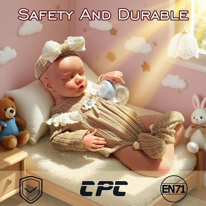 Full Silicone Baby Dolls,18.2 in Silicone Realistic Newborn Baby Doll, Non Vinyl 1:1 Lifelike Reborn Sleeping Dolls (Emma-Nude)