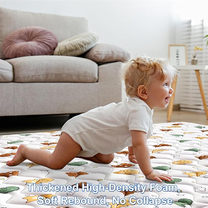 Premium Foam Baby Play Mat 47" X 47", Thicken One-Piece Crawling Mat, Non-Slip Cushioned Baby Playmats for Infants, Babies, Toddlers - Machine Washable for Easy Care