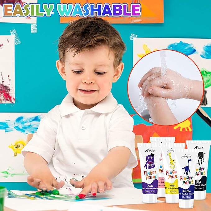 AROIC 16Colors Kids Washable Finger Paint, Non-Toxic, Art Painting Supplies for Toddlers, Finger Painting Supplies for Kids, Hand Paint Set DIY Crafts