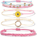 FANCY SHINY Sunflower String Bracelet Boho Braided Rope Wrap Bracelets Cute Summer Beach Surfer Jewelry for Women Christmas Gifts