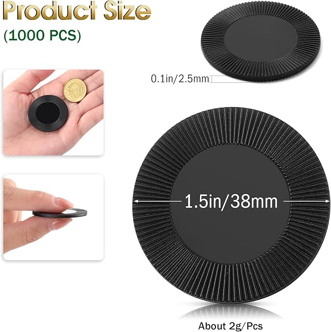 Leitee 1000 Pcs Plastic Poker Chips 38 mm Interlocking Game Lightweight Poker Chip Set Tokens Bingo Blank Casino Counting Bulk for Adults Counting Reward Card(Black)