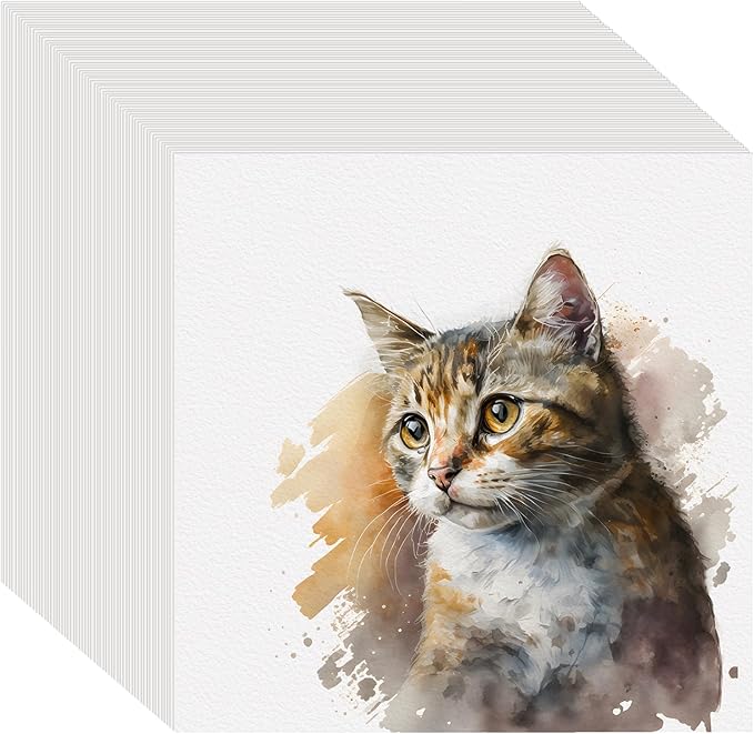50PCS 6x6 Watercolor Paper Bulk, 140lb/300g Cold Press Thick Water Color Paper Pad for Kid Child Adult, White Art Paper for Drawing Painting Markers Gouache, Textured Cotton Paper Sheets