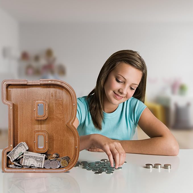 Wooden Letter Piggy Bank for Kids Larger Letter Piggy Bank for Boys and Girls Personalized Piggy Bank Initial Coin Bank Wood Kids Money Bank for Birthday and Festival