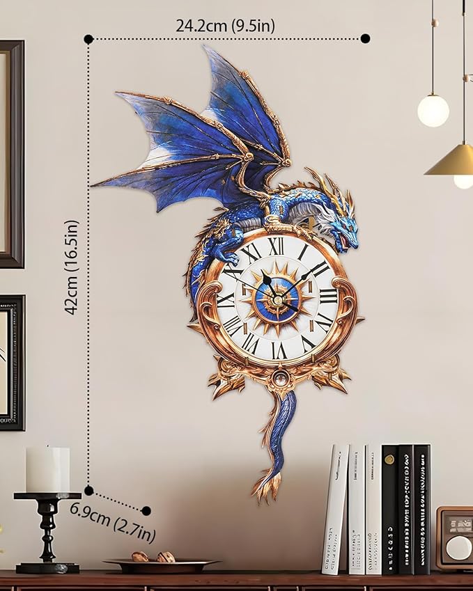 Rnfinewow 3D Wooden Puzzles for Adults, Blue Dragon Clock with Pendulum Model Kit, 3D Puzzles for Adults Room Home Decor DIY Wall Clock Kit, Holiday Birthday Christmas Day Gifts for Men Women Teens