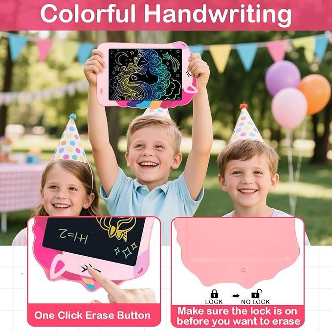 Unicorn Toys LCD Writing Tablet for Girls Kids, Colorful Toddler Toys Drawing Board, Educational Kid Toys Doodle Pad Toys for 3 4 5 6-12 Years Old Girls Boys Birthday Party Christmas Gift, 8.5 Inch