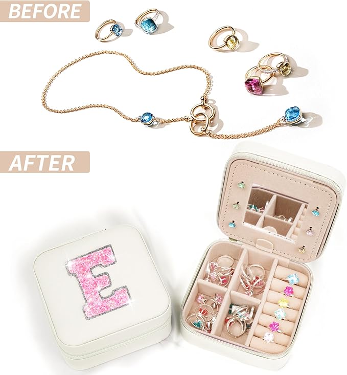 Travel Essentials for Women - Travel Accessories Travel Stuff,Mini Jewelry Organizer Jewelry Case for Traveling,Cute Personalized Jewelry Box,Birthday Gifts for Girls Women | Cream,E