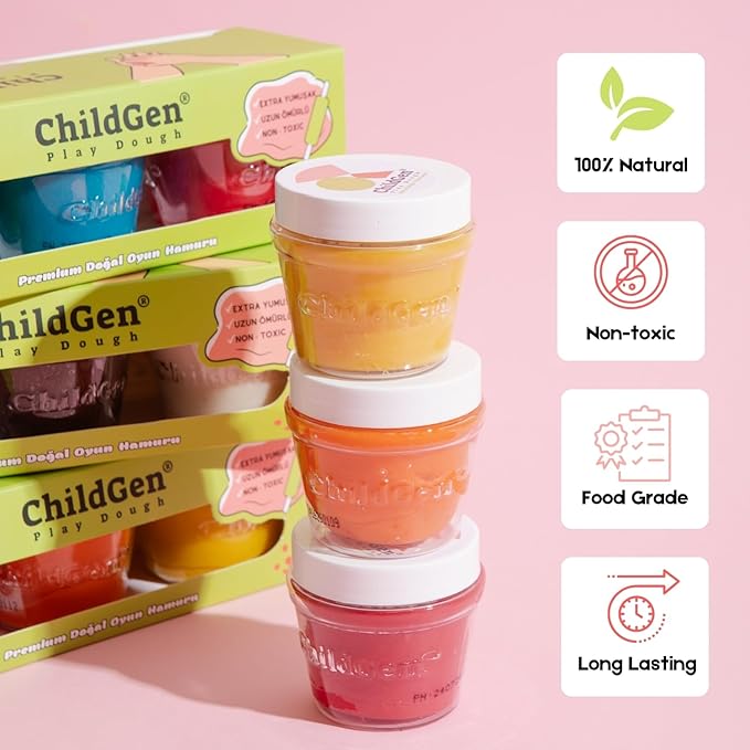 Natural Play Dough Set, Non-Toxic, Super Soft, Long Lasting Playdough, Modeling Dough, Kids Arts & Crafts, Preschool Toys, 3-Pack of 4.5-Ounce Cans (Yellow, Pink, Orange)