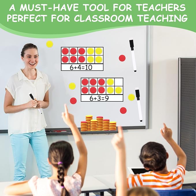 Ireer 12 Sets Magnetic Ten Frame Set, Math Counters Bulk for Classroom Early Math Manipulatives Kit for Home, Kindergarten and Elementary Teachers