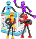 Robot Sensory Travel Toys 4Pcs for Toddlers Kid Boy Year Old Ages 3 4 5 6 7 8 9, Airplane Activities Suction Autism Pop Tube Fidget Toys Autistic Stocking Easter Basket Stuffer Valentine Gift for Kids