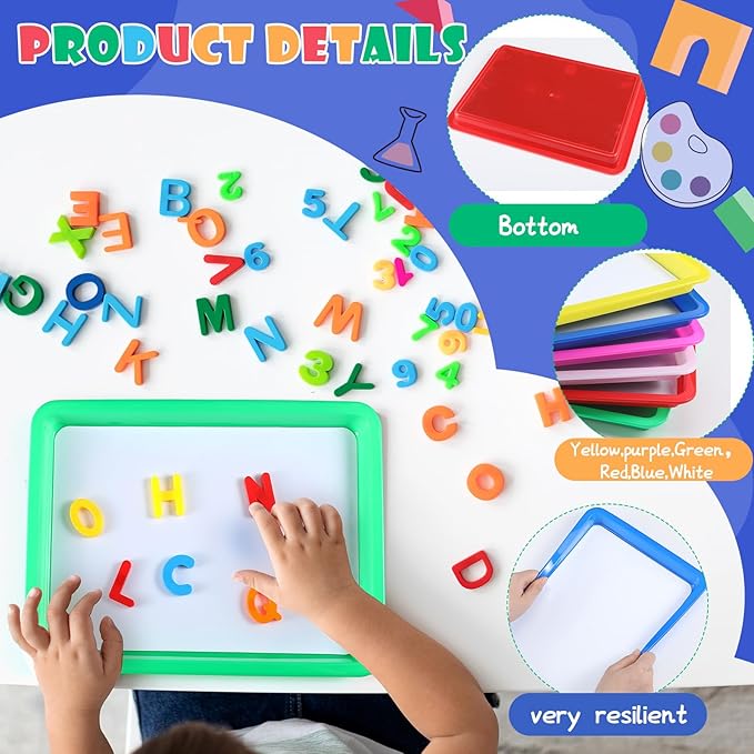 Magnetic Dry Erase Activity Trays Set 9.44 x 13 Inches Classroom Stackable Magnetic Trays with 8 Colorful Dry Erase Markers Letter White Board for Kid Teacher Supplies(12 Pcs,Bright Colors)