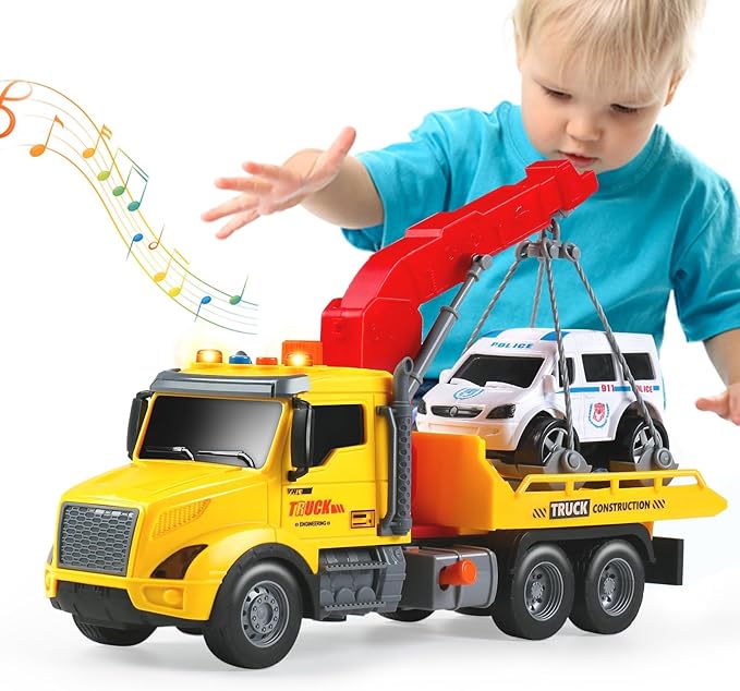 Toddler Boy Toys,Tow Truck Toy for 3 4 5 6 7 Year Old Boys,Friction‑Powered Rescue Tow Truck with Lights and Sounds,Birthday Gifts for Boys & Girls