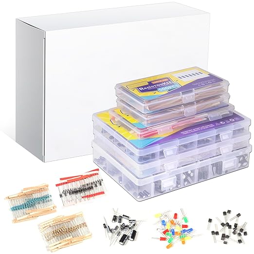 1910Pcs Electronic Component Kit Resistor Electrolytic Capacitor Schottky Diodes LED Diode Transistor Electronics Components Assortment for DIY Project