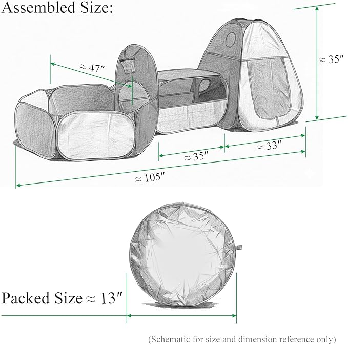 3 in 1 Kids Play Tent with Tunnel & Ball Pit,Pop Up Indoor/Outdoor Playhouse for Boys and Girls,Crawling Tunnel Toy with Fun Toss It Game Zone,Easy Setup Foldable Carry Bag (Balls Not Included)