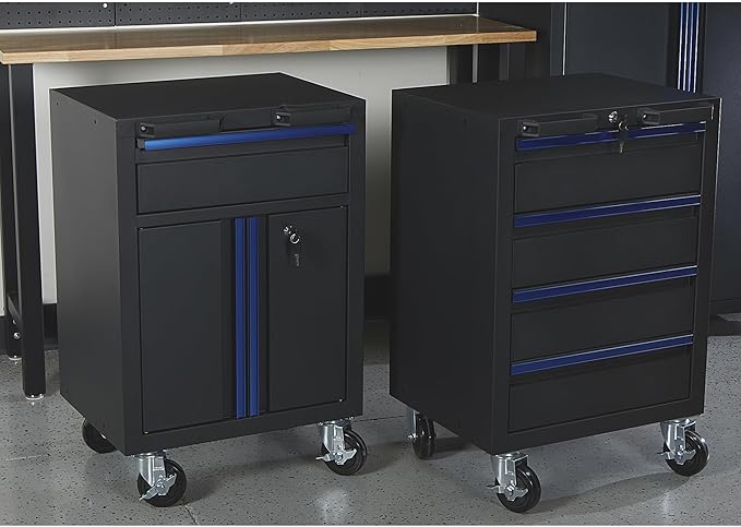 Strongway Steel Garage Storage System with Drawers, Pegboard, Shelves, Tabletop, 2 Rolling Cabinets, 81.5in. x 75.7in.