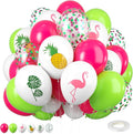 Tropical Balloons, 12 Inch Hot Pink Green White Balloon Leaves Flamingo Pineapple Printed Balloons for Summer Beach Hawaiian Luau Tropical Birthday Baby Shower Party Decorations