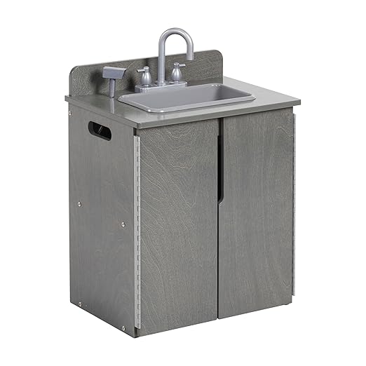 ECR4Kids Play Kitchen Sink, Wooden Playset, Grey Wash