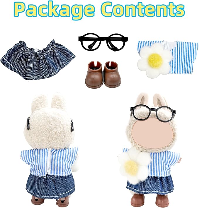 17cm Doll Clothes Set-Adorable Outfits for Dolls-Stylish Accessaries Clothes Dress-Up-Replaceable Clothing Collections, Includes—Glasses+Blouse+ Skirt+Shoes (Style A)
