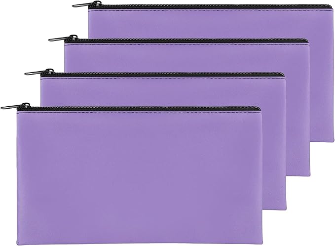 4Pack Money Bag 11 X 6", Safe Durable Waterproof Bags With Zipper for Cash, Coin Pouch PU Leather Bank Bag for Checks, Makeup, Bills, Receipts (Purple)