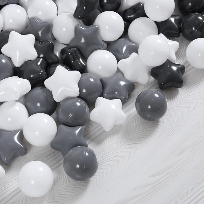 Ball Pit Balls Pack of 100 200 500 - Star and Round Set BPA Free Phthalate Free Non-Toxic Crush Proof Play Balls Soft Plastic Balls for Toddlers Baby Kids Birthday Pool Tent Party