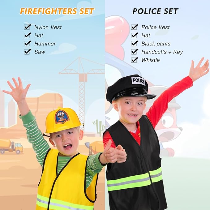 Vicenpal 10 Set Dress up Clothes for 3-8 Years Old Washable Construction Policeman Fireman Doctor Chef Gardener Explorer Scientist Soldier Astronaut Costumes for Boys and Girls Role Playing Activities
