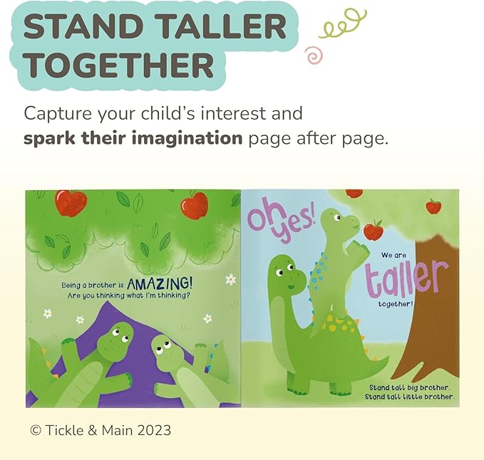 Tickle & Main Big Brother Gift Dinosaur Stuffed Animal Set - 3-Piece, Green, Ages 2+ - Sibling Matching Plush Dinosaurs with Stand Taller Together Book - Sibling Gifts