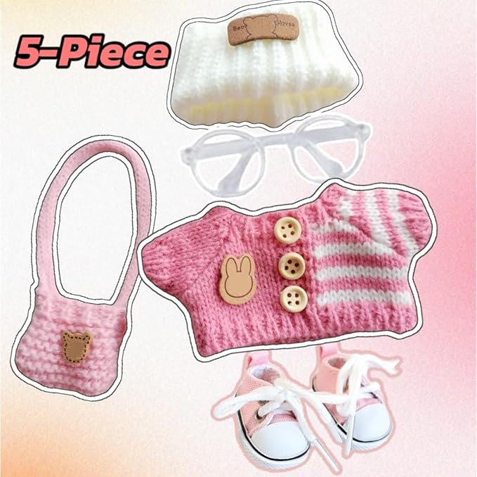 15cm & 17cm Doll Clothes Outfits Set - Premium Dress Up Bundle with Exquisite Accessories | Soft Fabric Fashion Doll Costume for 15-17cm Dolls (Pink-5)