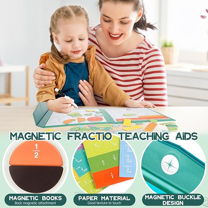 Magnetic Fraction Demonstration Book, Magnetic Fraction Tiles & Fraction Circles Set-Fraction Manipulatives, Math Fractions Magnetic Puzzle, with 10 Brilliant Colors, Enhance Mathematical Skills