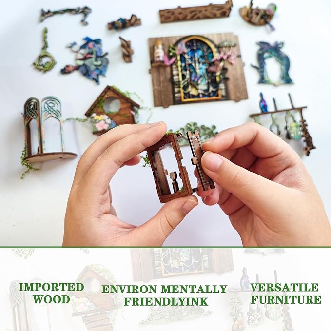 DIY Book Nook Kit, DIY Miniature Dollhouse Kit for Adults and Teens, Book Nook Bookshelf Insert Decor 3D Wooden Puzzle Bookend Miniature Kit with Sensor Light Creative Craft (Green Fairyland)