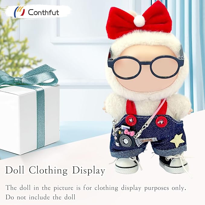 Overalls Doll Clothes,17cm/15cm Dolls Outfit Set,Stylish Clothes Set Dress Up (No Doll) (Blue Overalls Suit+Bow)