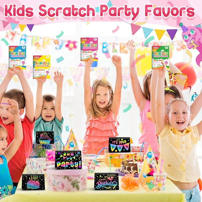 Scratch Art Party Favors for Kids: 64 Pack Rainbow Scratch Art Notebook Classroom Prizes Gifts Bulk for Girls Boys Goodie Bags Stuffers, Return Gifts for Birthday Party Favors Bulk Kids Crafts