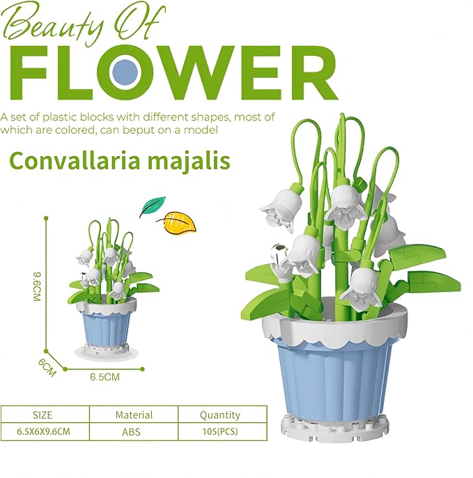 Party Favors for Kids, Tiny Plants Mini Flowers Building Blocks Set for Classroom Prize, Flowers Building Toy, Birthday Gifts for Boys Girls (Convallaria majalis+Chlorophytum comosum)