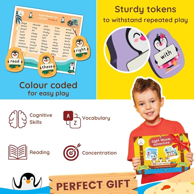 Sight Words Adventure Game | 300 High-Frequency Words for Pre-K to Grade 2 | Sight Word Flash Cards | Preschool Learning Activities | Classroom Must Haves | Kids Ages 3–6 | Up to 4 Players