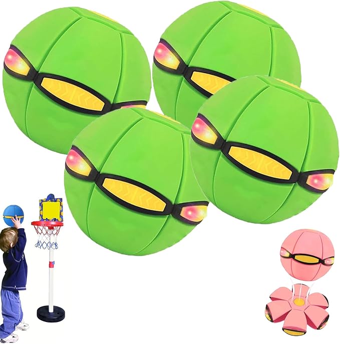 Magic Meta Ball, Children's Bouncing Ball, Magic Metaball, Magical Flying Saucer, Bouncy Balls, Parent-Child Interaction, Interactive Pop-Up Time Delay Transformation Toy Outdoor (green-4, 6 lights)