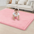 ACOMOPACK Baby Play Mat for Floor 1.3" Thick Memory Foam Play Mat 59"×71" Tummy Time Crawling with Non-Slip Bottom for Living Room,Nursery,Soft Velvet Playpen Mats for Kids,Infants（Pink）