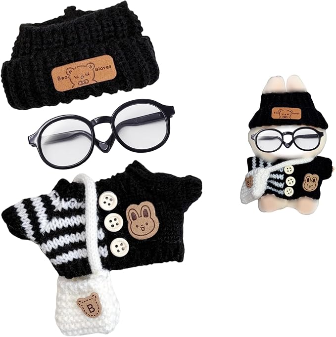 Clothes Set for 15cm/17cm Doll(NO Doll) , Handcrafted Crochet Set Hat & Sweater, Stylish Premium Outfit with Accessories, Cute for Dress up Unique Style