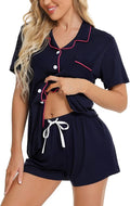 SWOMOG Womens Button Down Pajamas Set Short Sleeve Sleepwear Bride Soft Pj Lounge Sets XS-3XL