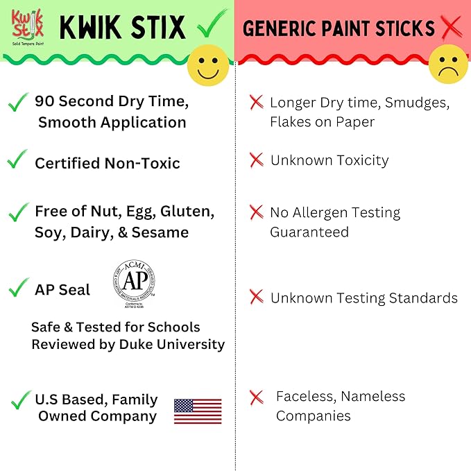 Kwik Stix Solid Tempera Paint Sticks, Washable, Rainbow Colors, 10 Non-Toxic Quick Drying, Allergen Free, Paint Sticks for Kids and Toddlers