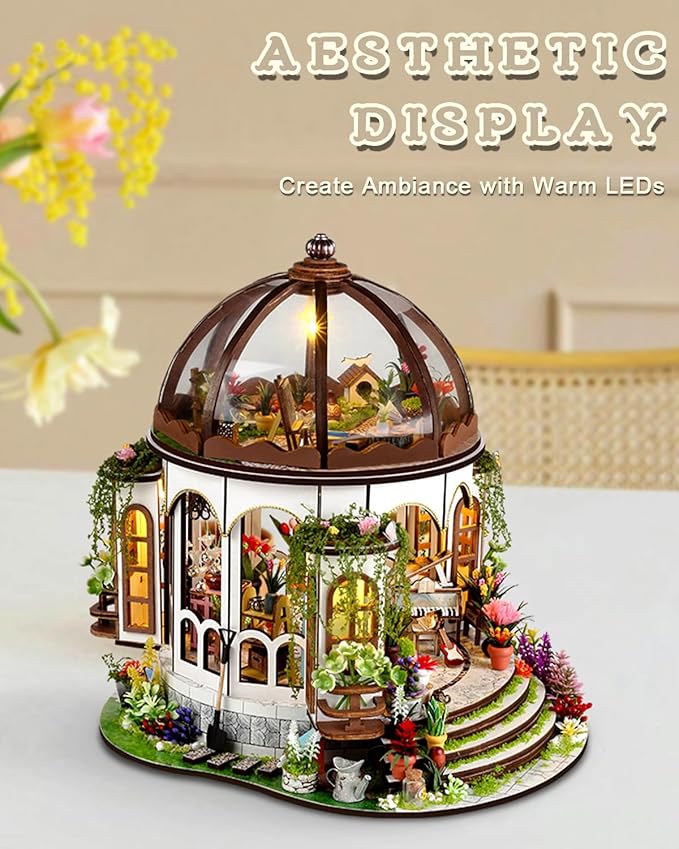 Miniature House Kit Hanging Garden, DIY Miniature Dollhouse Kit for Adults with Furniture & LED Lights, Wooden Craft Gifts for Adults Women Teens