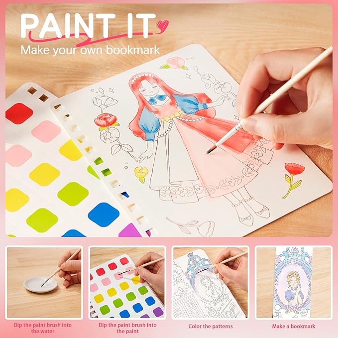 MIROLA KIDS 3 in 1 Poke Craft Kits for Girls, Princess Dress Art Crafts for Kids Ages 4-8, DIY Activity with Watercolor Painting, Stickers, Poking Gifts for 4 5 6 7 8+ Year Old Girls