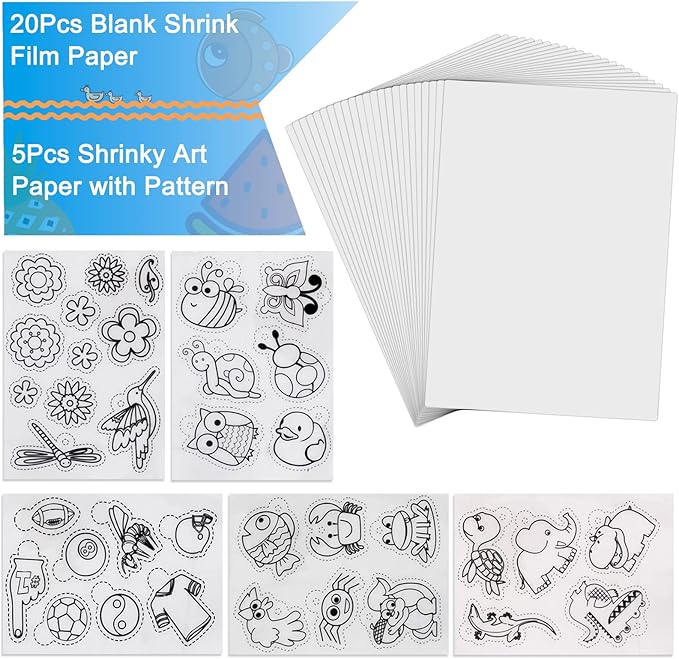chfine Heat Shrink Plastic Sheets Keychain Kit, 200Pcs Shrinky Dink Sheets Kit Shrink Art Kits Including 20 Pcs Shrink Paper Sheets, Hole Punch, Pencils, Keychains, Tweezers, Scissors for Crafts