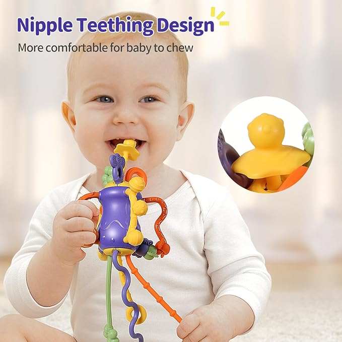 Baby Toys 6 to 12 Months Airplane Travel Essentials| Car Seat Toy-Baby Teether Mittens with Rattle Toys for 1 Year Old Boy Girl Easter Basket Stuffers Toddler Sensory Toys for Kids with Autism
