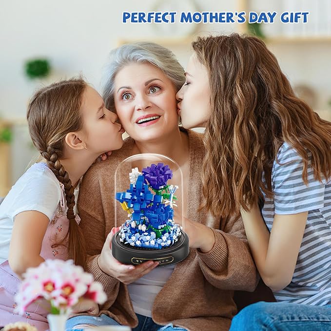 QLT QIAOLETONG Flower Bouquet Building Set, 630 PCS Blue Rose Mini Building Blocks Kit for Adults, Flowers Botanical Collection for Home Decor, Mother's Day for Her Mom Women Wife Girlfriend